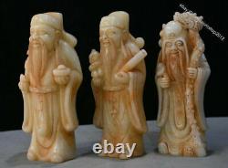 Traduisez ce titre en français : Ensemble de sculpture de vie des 9 vieilles sculptures chinoises en jade blanc, représentant les dieux de la longévité Fu Lu Shou.