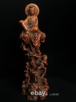 Translate this title in French: '8 antiquités chinoises en bois de buis sculptées à la main - Statue confortable de Guanyin - Décoration'