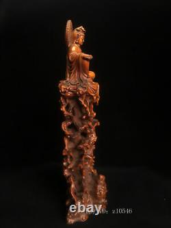 Translate this title in French: '8 antiquités chinoises en bois de buis sculptées à la main - Statue confortable de Guanyin - Décoration'