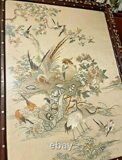 Très Belle Antique Chinoise Brodée De Soie Encadrée Broderie Qing Dynastie