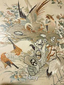 Très Belle Antique Chinoise Brodée De Soie Encadrée Broderie Qing Dynastie