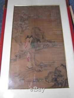 Très Rare Antique Signé Calligraphie Chinoise Scroll Painting