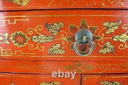 Un Chinese Antique Rouge Laque Oiseaux Papillon Style Peinture Design 2 Placards De Porte