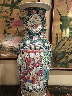 Un Monumental Qing Dynastie Chinoise Famille Rose Porcelaine Figure Vase