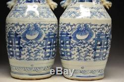 Une Paire De Porcelaine Chinoise Délicate En Porcelaine Bleue Et Blanche Double Bonheur