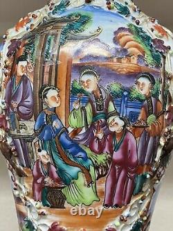 Une Superbe Famille Chinoise Antique Rose Mandarin Vase Lampe 18ème Siècle