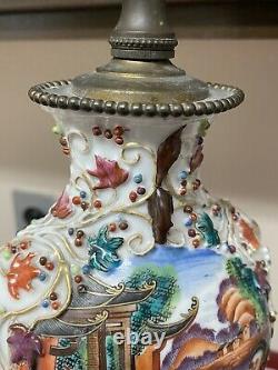 Une Superbe Famille Chinoise Antique Rose Mandarin Vase Lampe 18ème Siècle