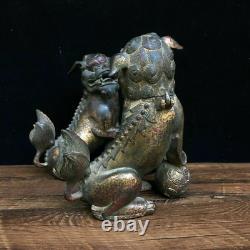 Une paire de statues de lions chinois en cuivre sculpté à la main et exquis - 21923