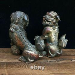 Une paire de statues de lions chinois en cuivre sculpté à la main et exquis - 21923