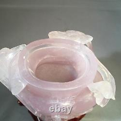 Vase Antique Chinois Sculpté Rose De Quartz De Rose