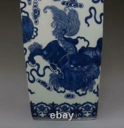 Vase Chinois Rare En Porcelaine Bleue Et Blanche Avec Qianlong Marqué 42cm (664)