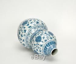 Vase En Porcelaine À Double Courge Aux Fleurs Bleues Et Blanches Finement Peintes De Chine