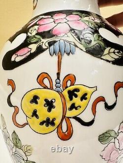 Vase chinois antique rare peint à la main marqué dynastie Qing Qianlong de 12 pouces de hauteur