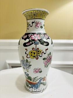 Vase chinois antique rare peint à la main marqué dynastie Qing Qianlong de 12 pouces de hauteur