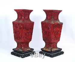 Vases Chinois Antique Cinabre Sculptés À La Main
