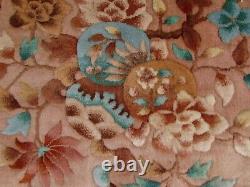 Vieille Main Faite Art Déco Chinese Oriental Beige Rose Rug Tapis En Laine 345x305cm