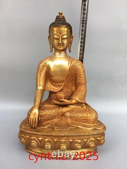 Vieilles antiquités chinoises faites à la main Statue en cuivre pur doré de Bouddha Sakyamuni