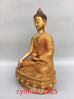 Vieilles antiquités chinoises faites à la main Statue en cuivre pur doré de Bouddha Sakyamuni