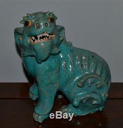 Vieux Ou Antique Turquoise Glacé Chinois Craquelé Beast Est