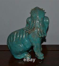 Vieux Ou Antique Turquoise Glacé Chinois Craquelé Beast Est