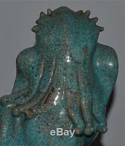 Vieux Ou Antique Turquoise Glacé Chinois Craquelé Beast Est