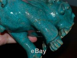 Vieux Ou Antique Turquoise Glacé Chinois Craquelé Beast Est