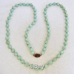 Vintage 26 Chinois Jadeite Jade 8.7mm Collier De Perles Avec Fermoir En Or 14k