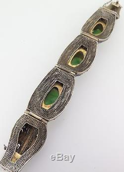 Vintage Argent Fin Chinois, Émail Et Jade Set Panels Bracelet Trouver