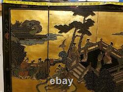Vintage Asiatique Chinois Coromandel Écran 4 Panneau Mural