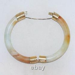 Vintage Bracelet Chinois 14k En Or, Orange Et Blanc Jadeite Jade Bangle (59,8g)