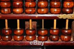 Vintage Chinese Hainan Huanghuali Sculpté Abacus 11 Colonnes En Bois X 7 Perles