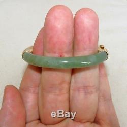Vintage Chinois 14k Or Jaune Vert Jadeite Bracelet Jade Bangle (29,2 Grammes)