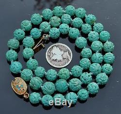 Vintage Chinois 30g Turquoise Gravée 7-8mm Shou Bead Col