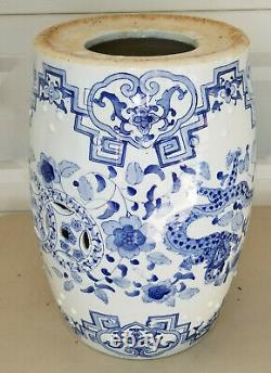 Vintage Chinois D'exportation Du Dragon Phoenix Bleu Et Blanc En Porcelaine De Jardin Tabouret De Siège
