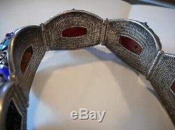 Vintage Chinois D'exportation Vermeil Émail Filigrane Bracelet Corail