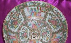 Vintage Circa 1800 Médaillon Rose Chinese Grand Punch Bowl 6 Panneaux