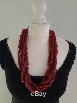 Vintage Corail Rouge Collier Tribal Rare Ancien Commerce Perles 272g Intérêt Chinois