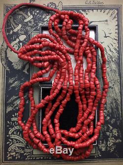 Vintage Corail Rouge Collier Tribal Rare Ancien Commerce Perles 272g Intérêt Chinois