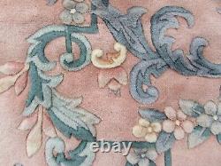 Vintage Hand Made Art Déco Chinese Oriental Pink Green Wool Rug Carpet 366x272cm