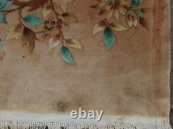 Vintage Hand Made Art Déco Chinois Oriental Beige Pink Wool Tapis 345x305cm