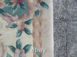 Vintage Hand Made Art Déco Chinois Oriental Beige Wool Tapis 247x150cm