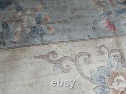 Vintage Hand Made Art Déco Chinois Oriental Silk Blue Large Carpet 356x268cm