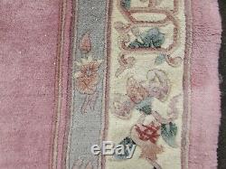 Vintage Hand Made Art Déco Chinois Tapis Rose Laine Grand Tapis Tapis 280x183cm