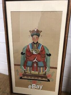 Vintage Peintures Chinois Empereur Empress Ancêtre Portraits Sur Soie, Encadré 23