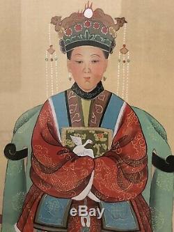 Vintage Peintures Chinois Empereur Empress Ancêtre Portraits Sur Soie, Encadré 23