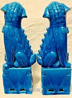 Vintage Porcelaine Chinoise Turquoise Foo Dog Figurines Une Paire Chinoiserie Chics