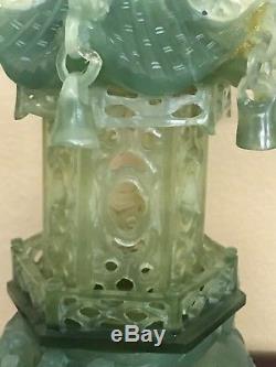 Vintg Chinese Export Sculpté Néphrite Jade Xiu Yu Brûleur D'encens-4 Pièces Pagode