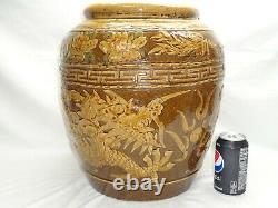 Vtg Dragon Chinois Bowl Jardinière Planteur Grande Poterie Oriental Pot