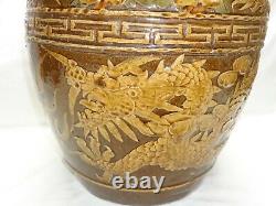 Vtg Dragon Chinois Bowl Jardinière Planteur Grande Poterie Oriental Pot