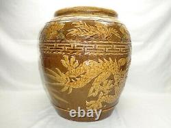 Vtg Dragon Chinois Bowl Jardinière Planteur Grande Poterie Oriental Pot